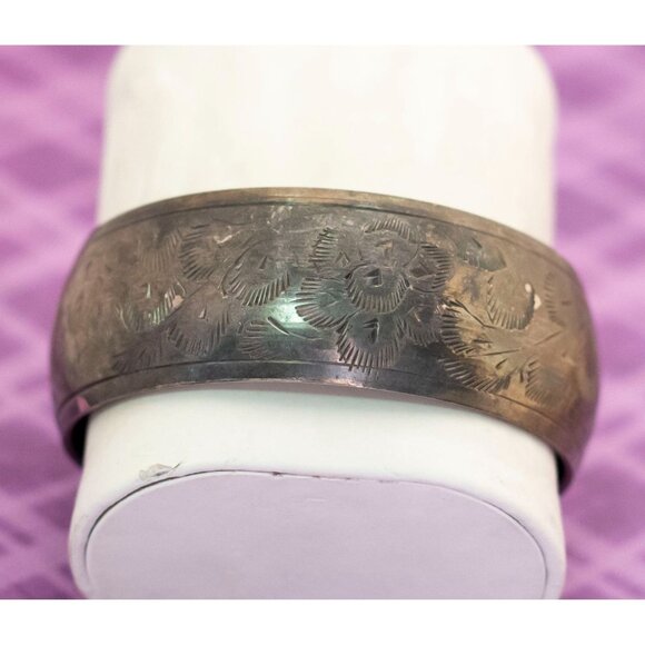 Vintage Silver Tone Antique Floral Engravings Bangle Bracelet 8 inch - V2 - Picture 3 of 4